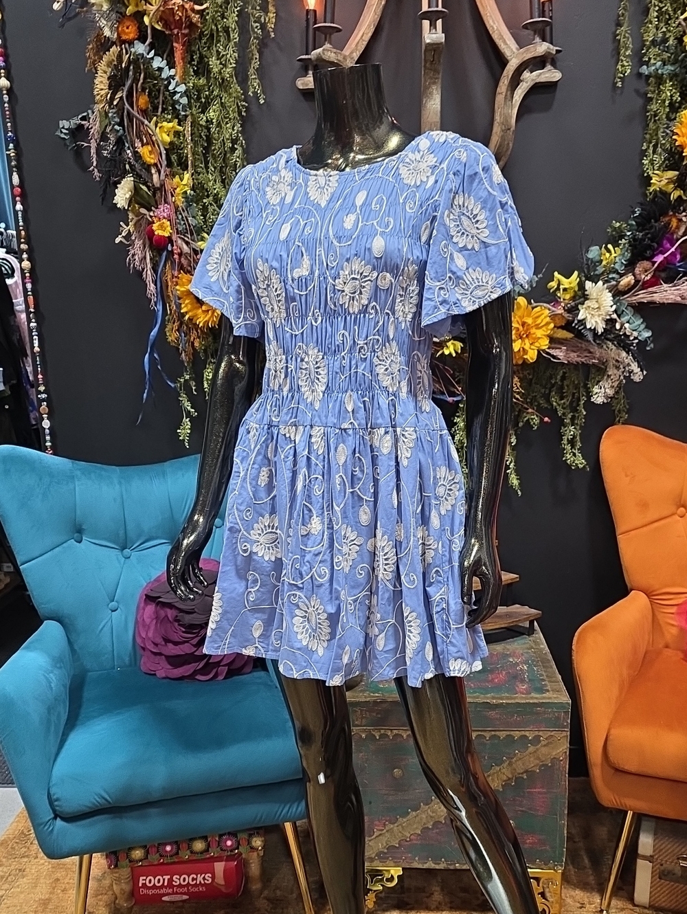Ellison Blue Floral Smocked Mini Dress